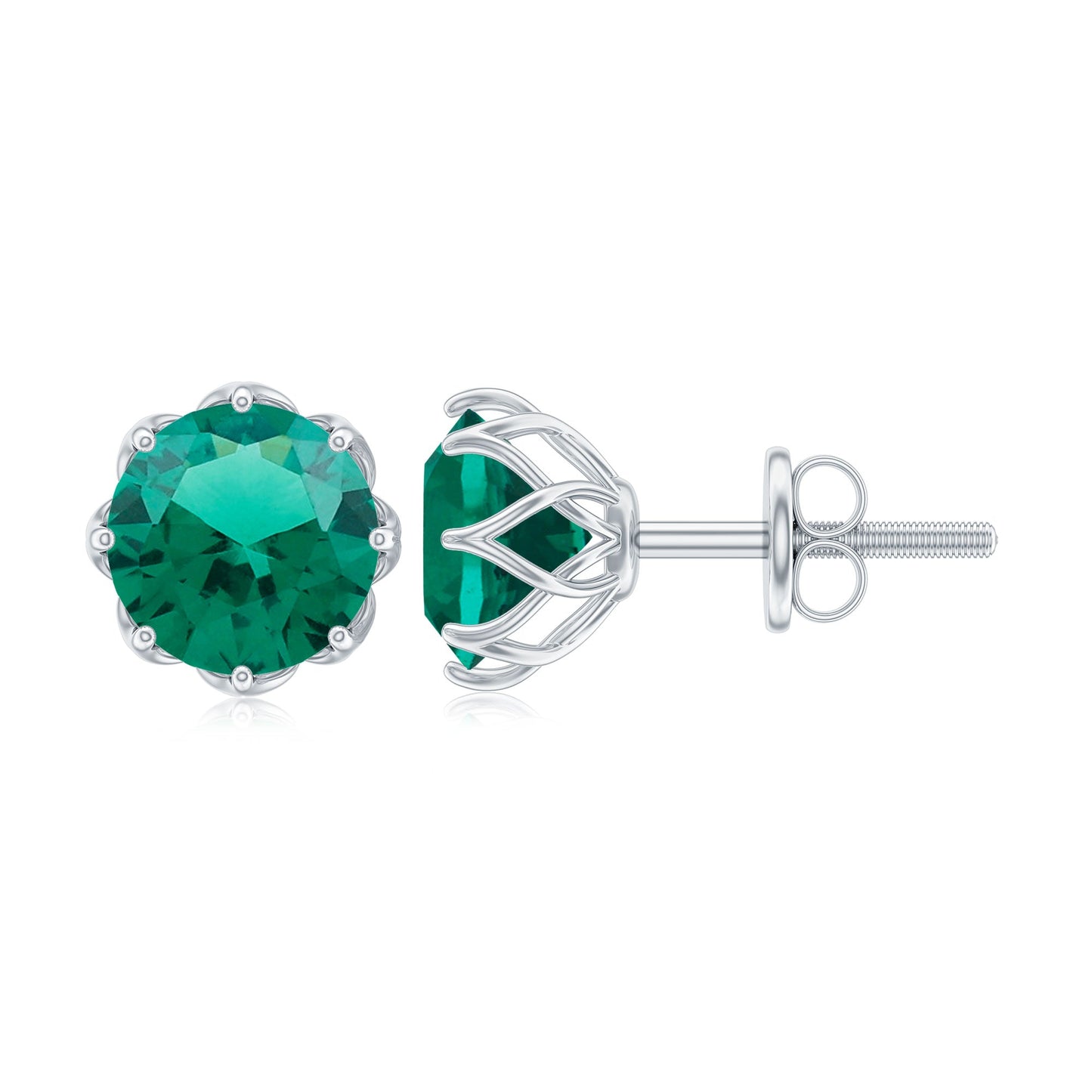 Round Lab Created Emerald Solitaire Stud Earrings