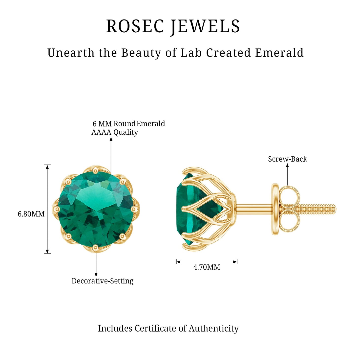 Round Lab Created Emerald Solitaire Stud Earrings