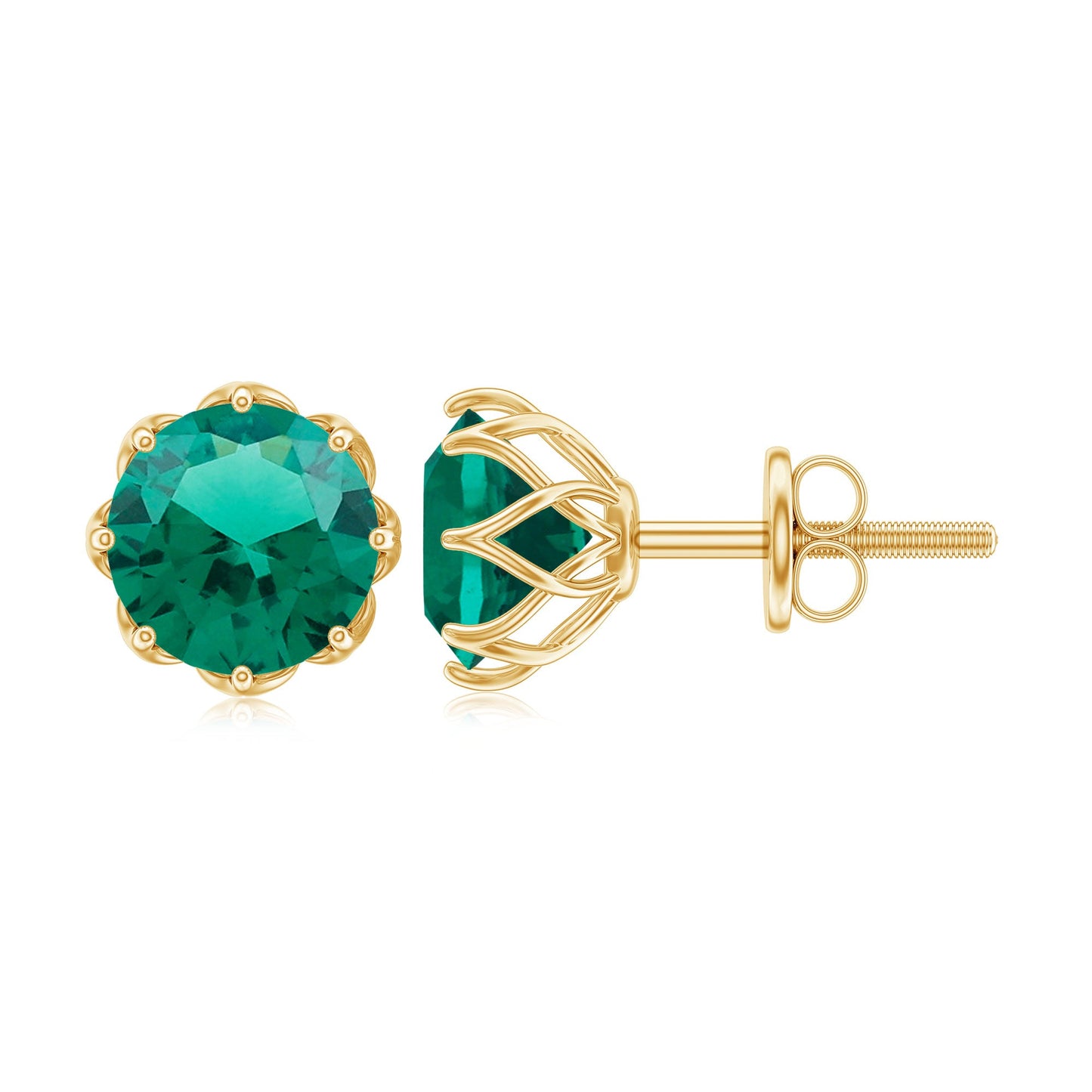 Round Lab Created Emerald Solitaire Stud Earrings