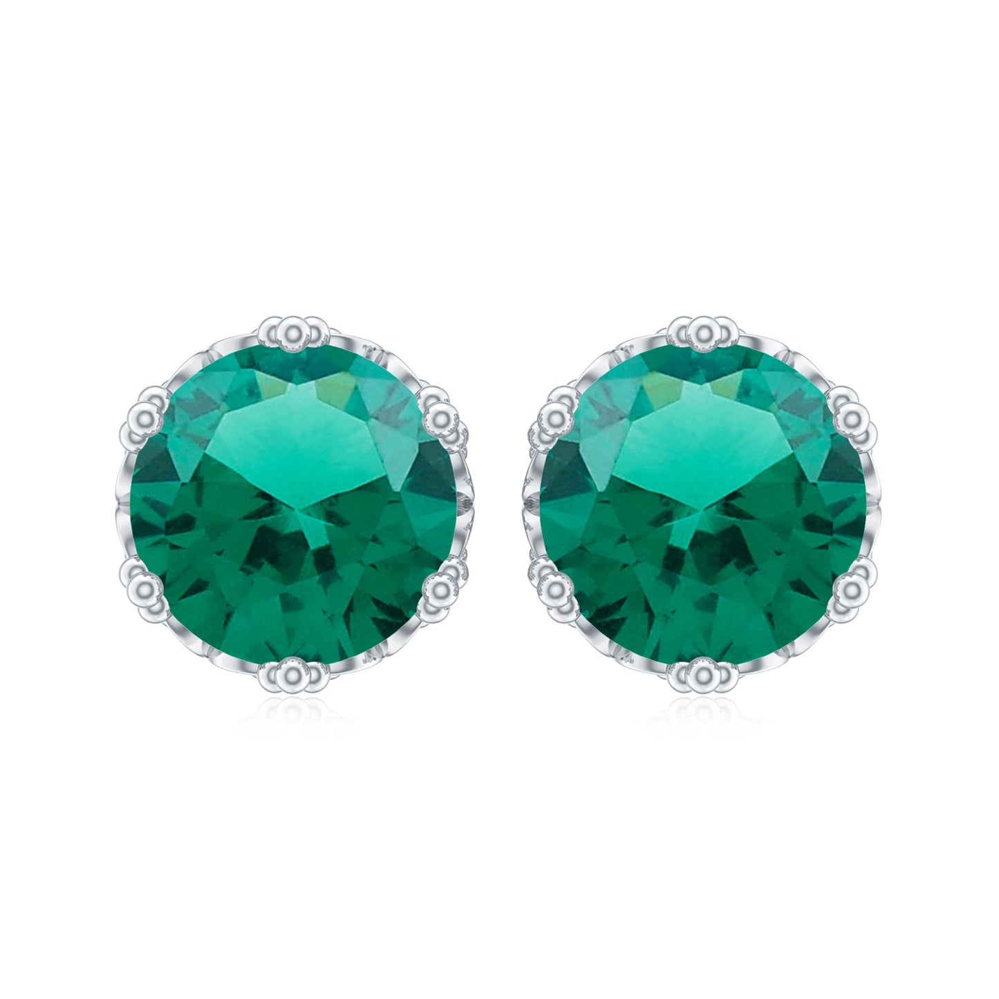 Solitaire Lab Created Emerald Stud Earrings in Crown Setting