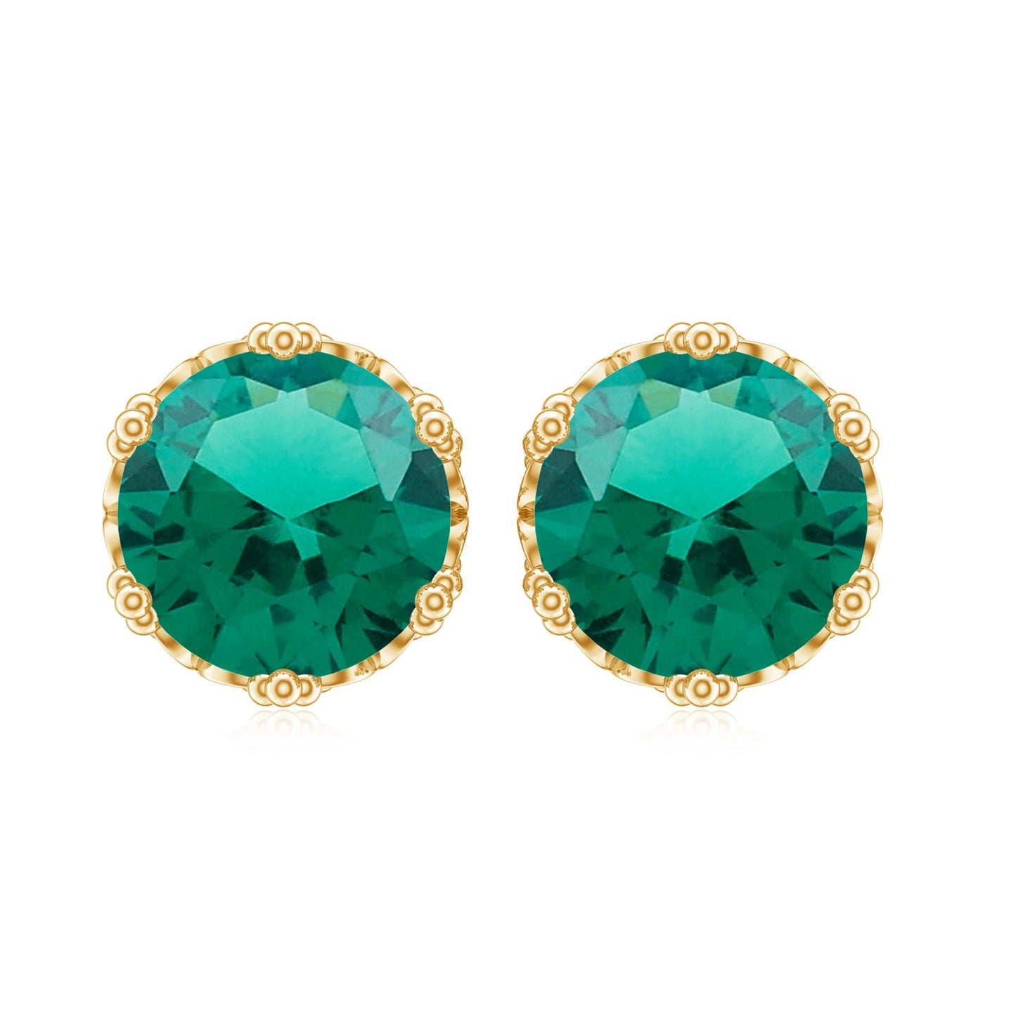 Solitaire Lab Created Emerald Stud Earrings in Crown Setting