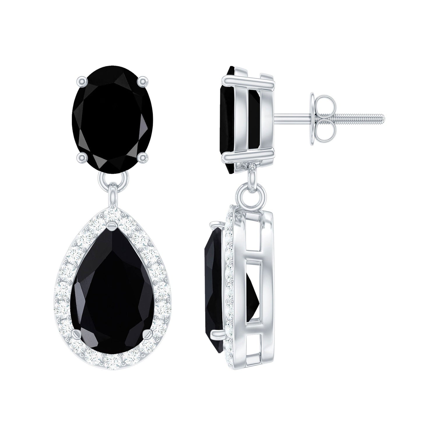 4.75 CT Lab Created Black Diamond Classic Teardrop Earrings with Diamond Halo