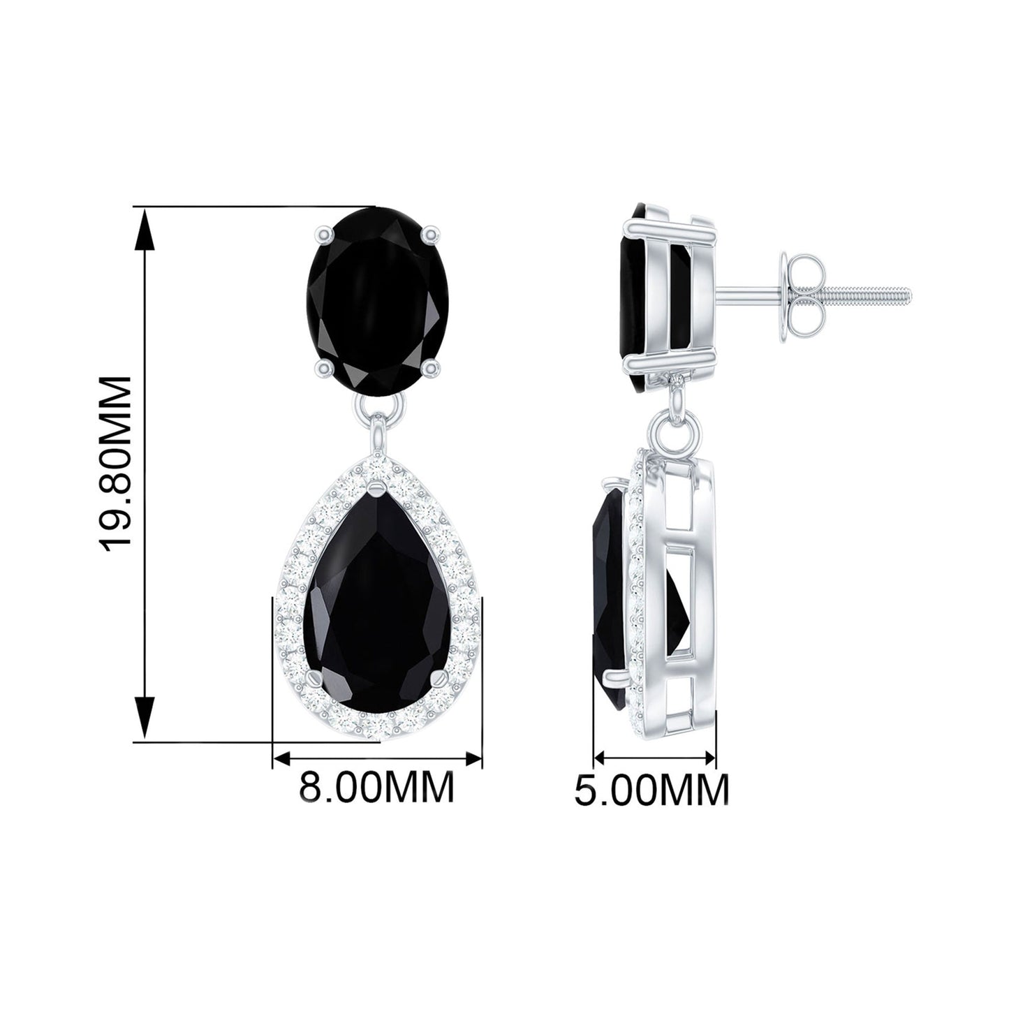 4.75 CT Lab Created Black Diamond Classic Teardrop Earrings with Diamond Halo