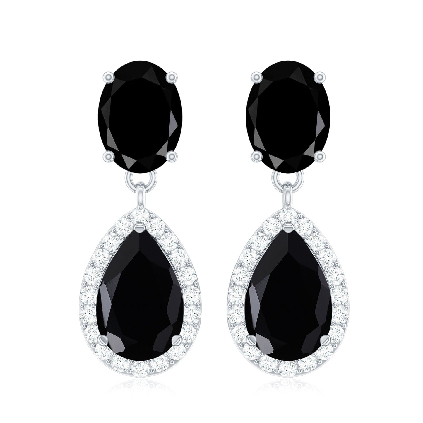 4.75 CT Lab Created Black Diamond Classic Teardrop Earrings with Diamond Halo