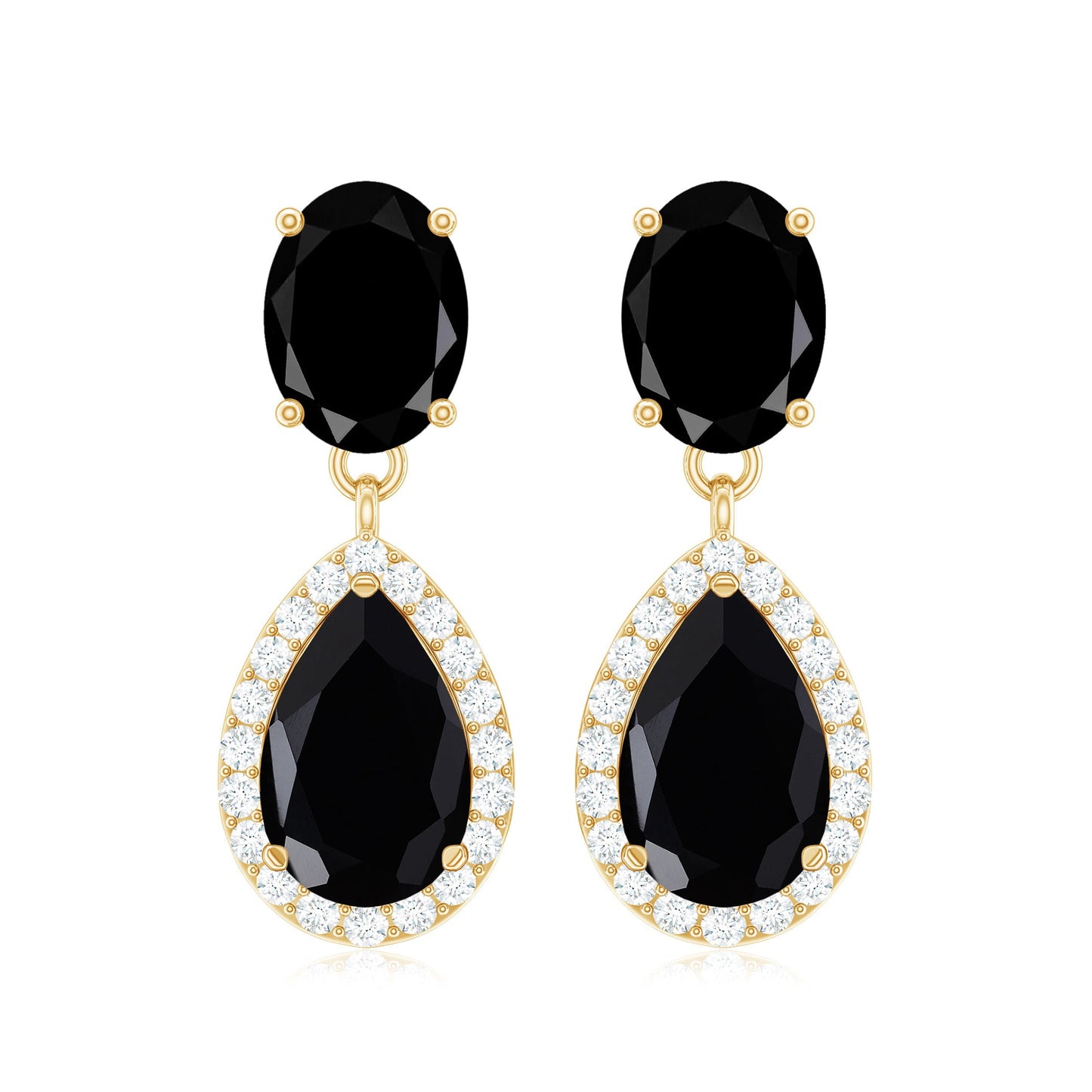 4.75 CT Lab Created Black Diamond Classic Teardrop Earrings with Diamond Halo