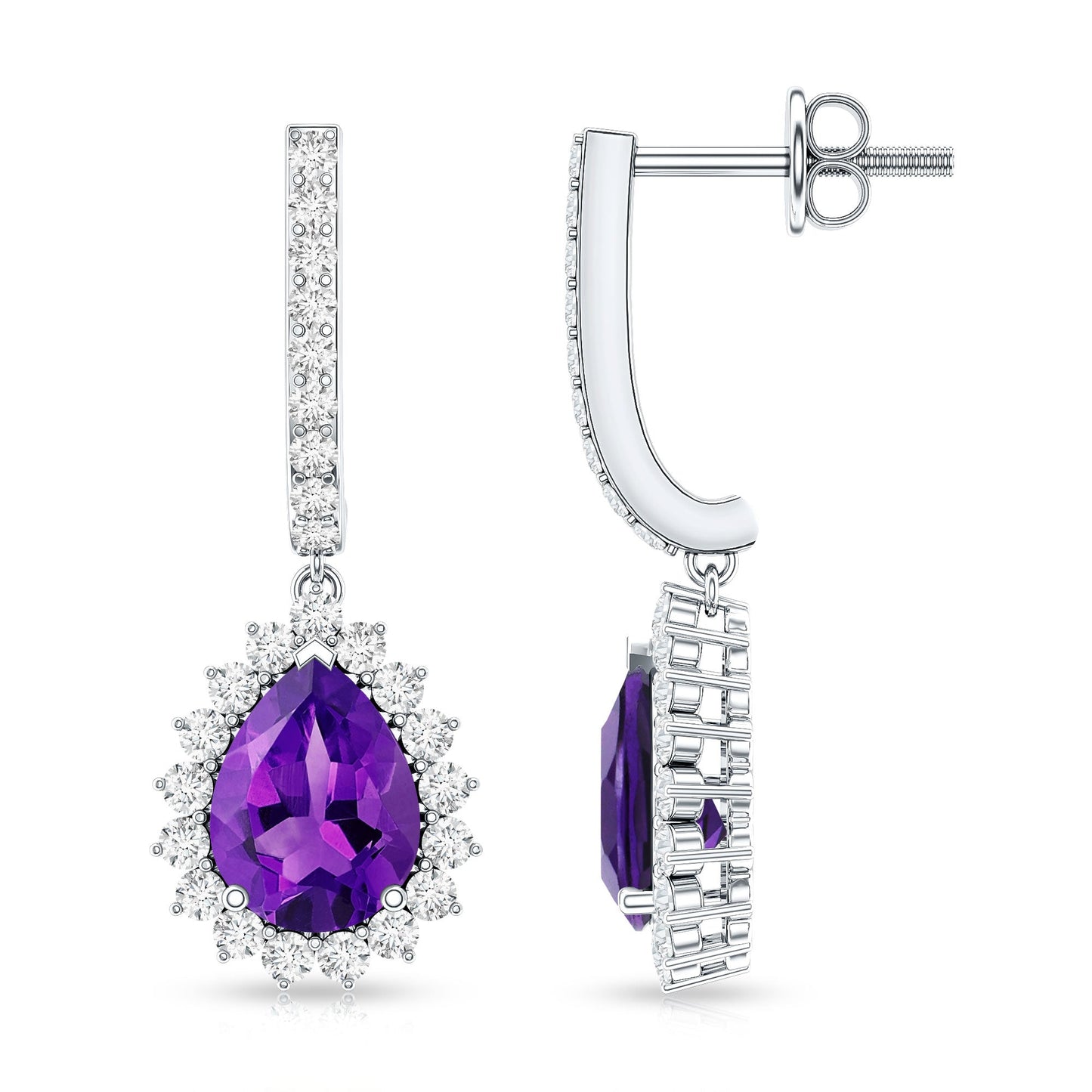 Natural Amethyst Bridal Earrings with Moissanite Halo