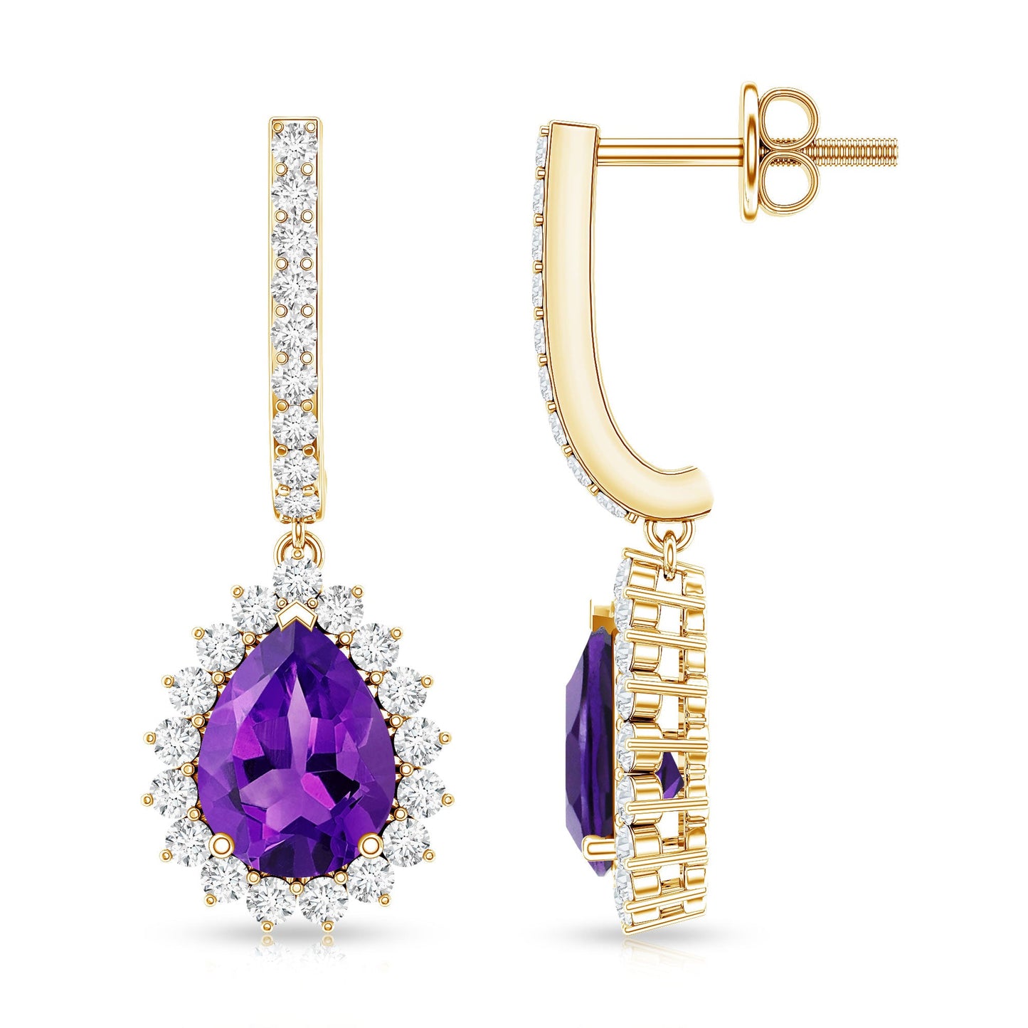 Natural Amethyst Bridal Earrings with Moissanite Halo