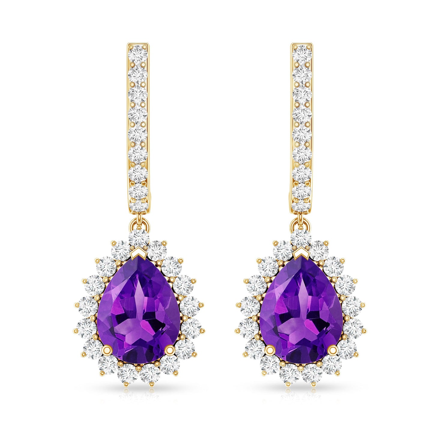 Natural Amethyst Bridal Earrings with Moissanite Halo