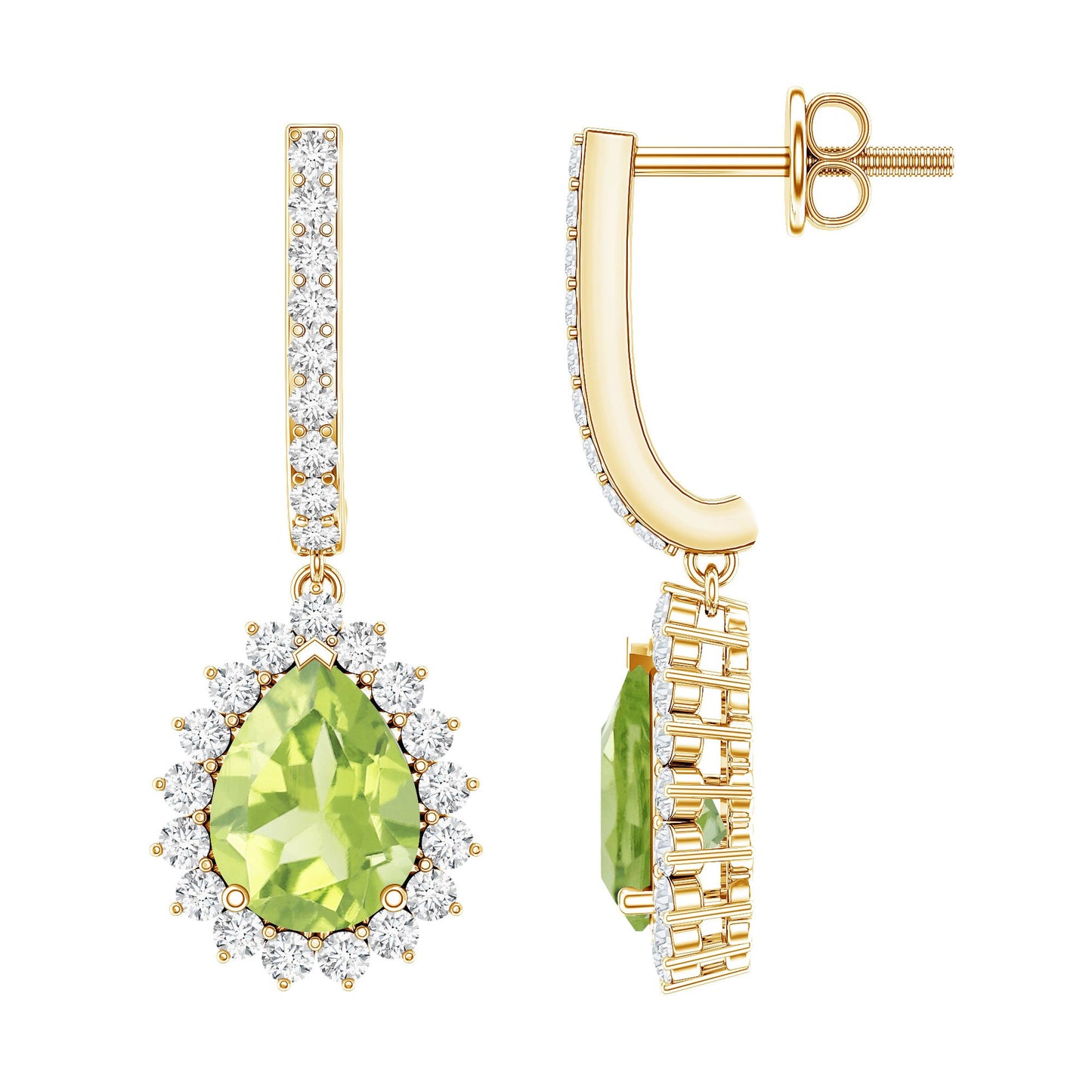 Peridot and Moissanite Bridal Teardrop Earrings