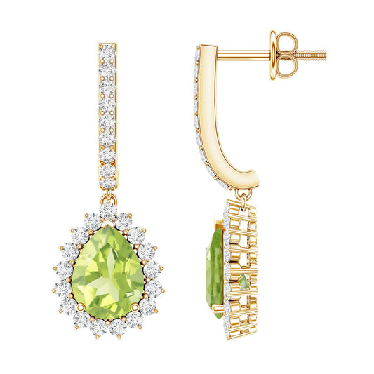 Peridot and Moissanite Bridal Teardrop Earrings