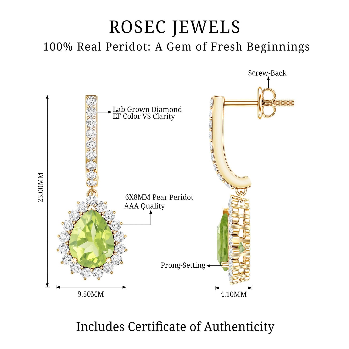 Peridot and Moissanite Bridal Teardrop Earrings