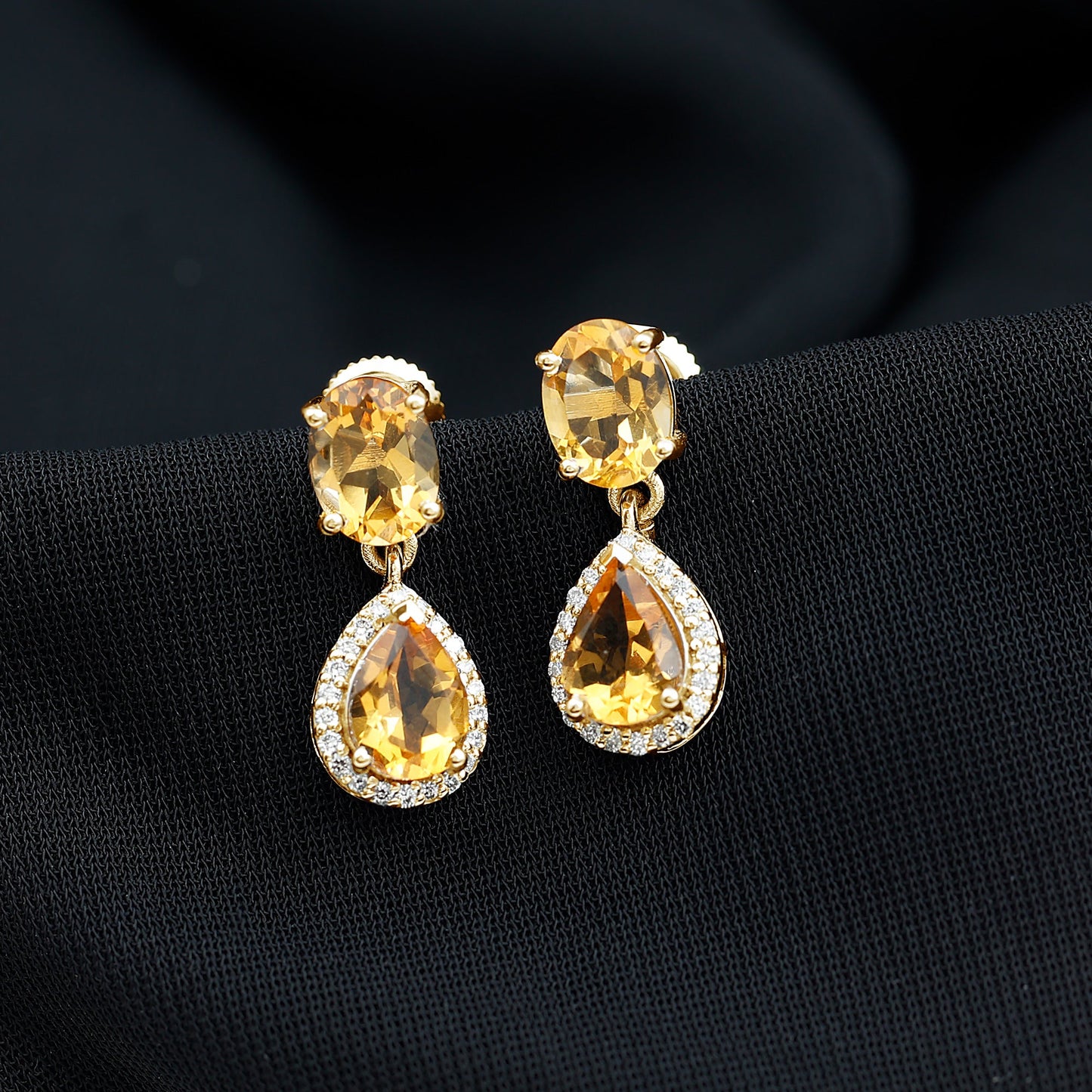 Natural 4.2 Carat Citrine and Diamond Teardrop Earrings