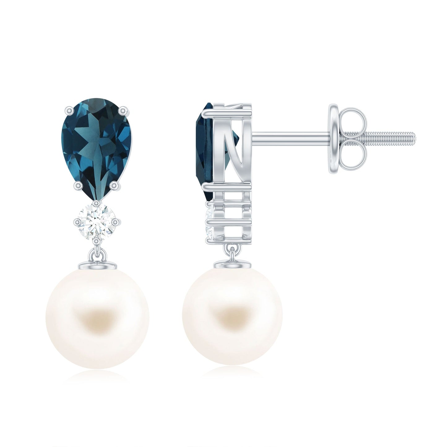 Genuine Freshwater Pearl Drop Earrings With London Blue Topaz