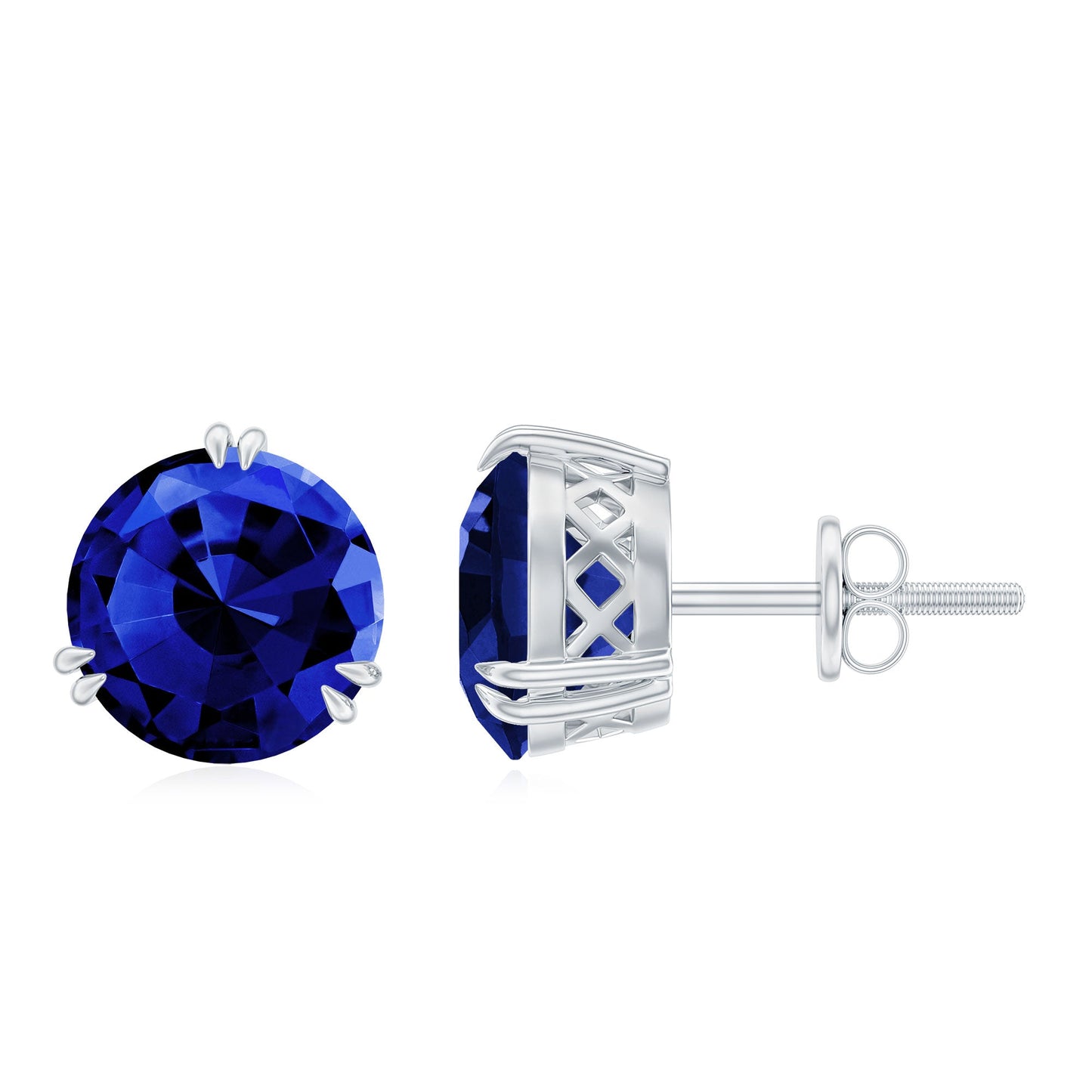 5 Carat Lab Created Blue Sapphire Solitaire Stud Earrings