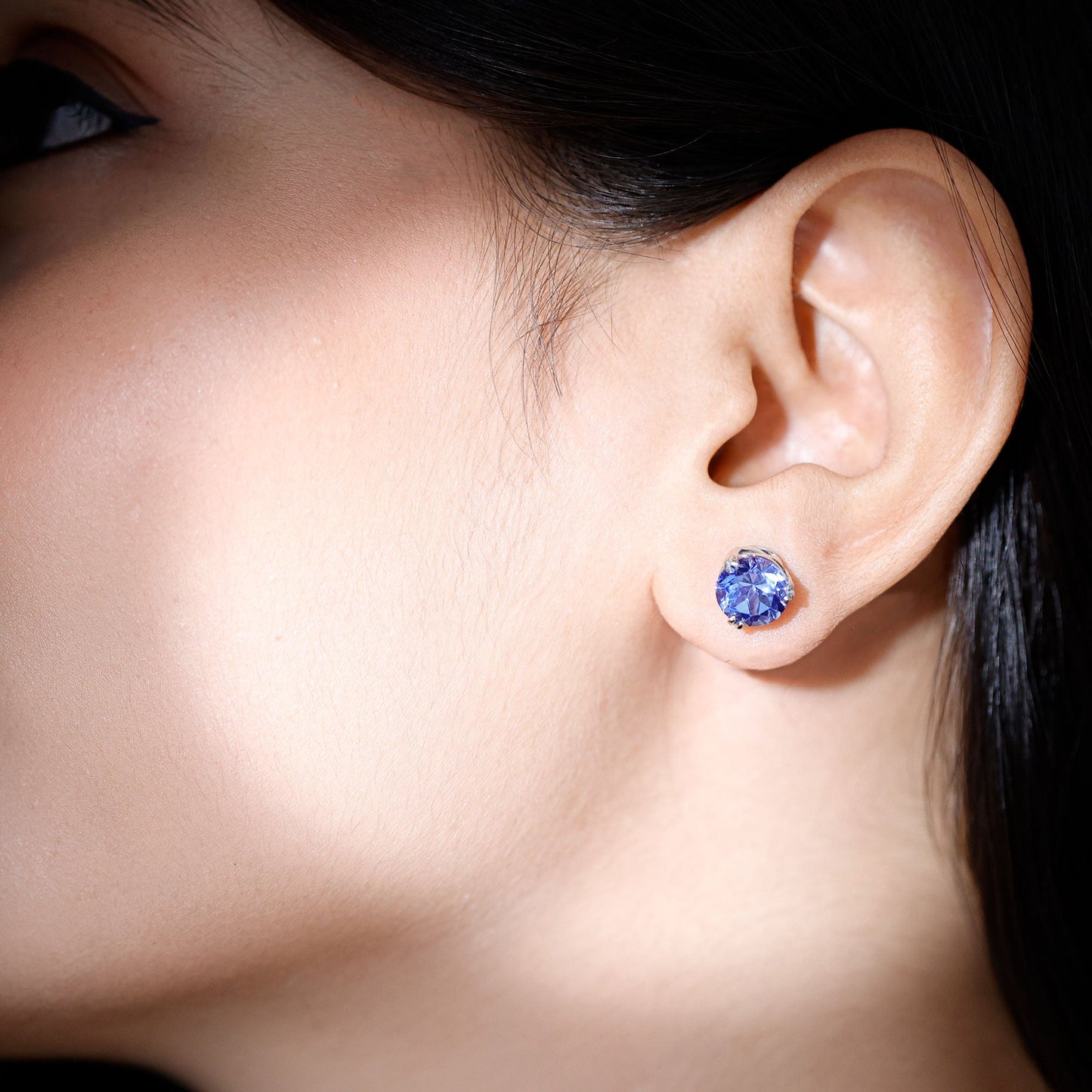 5 Carat Lab Created Blue Sapphire Solitaire Stud Earrings