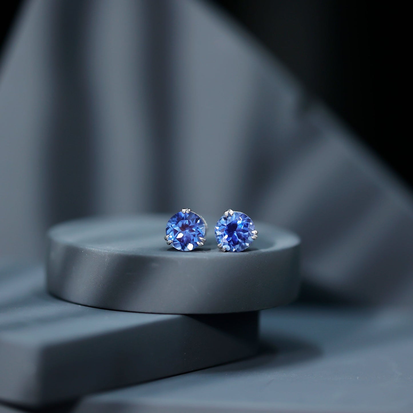 5 Carat Lab Created Blue Sapphire Solitaire Stud Earrings