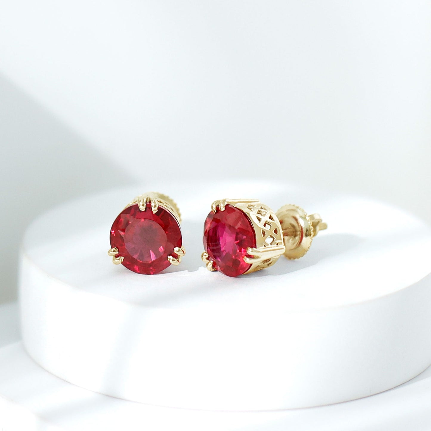 8MM Lab Created Ruby Solitaire Stud Earrings for Women