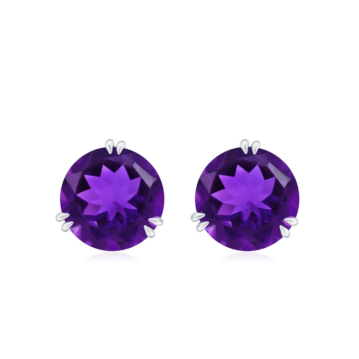Natural 7mm Solitaire Amethyst Stud Earrings with Certificate