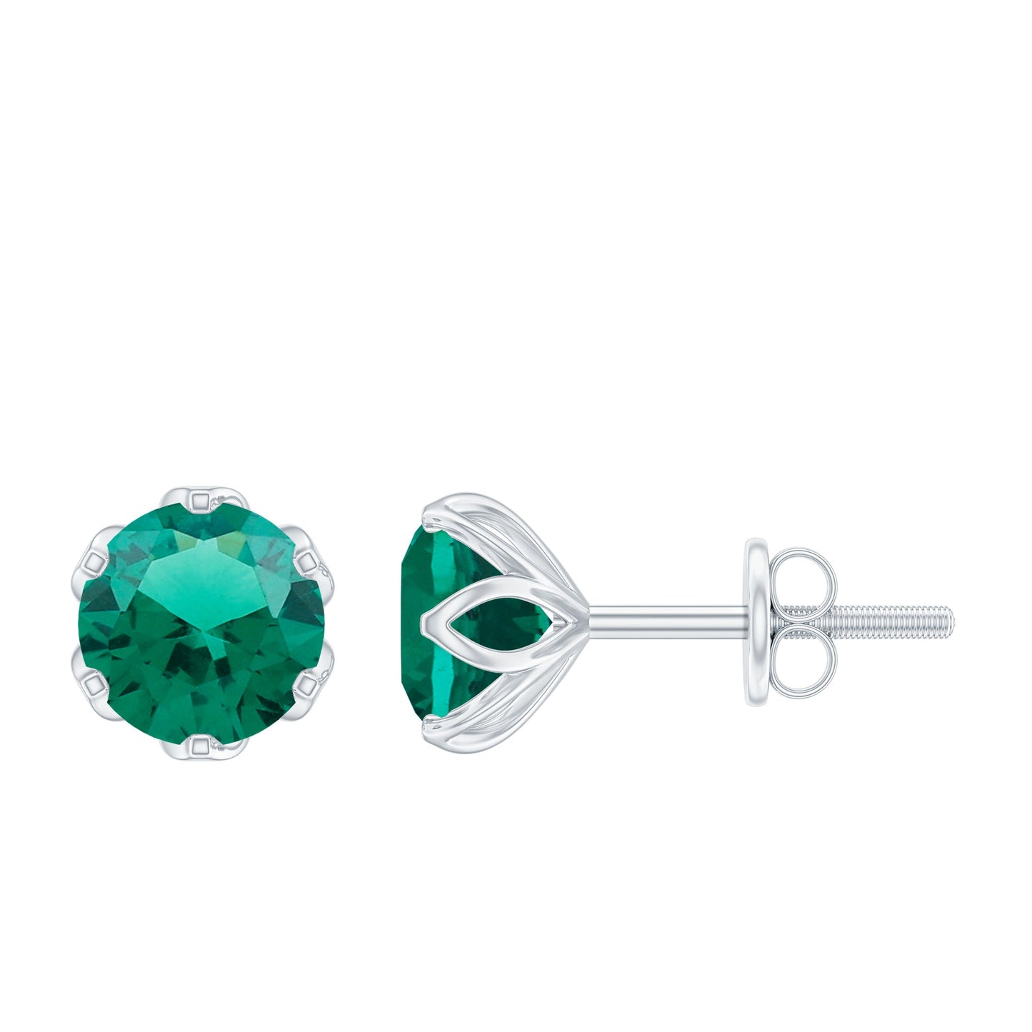 Lotus Basket Set 1.6 Carat Lab Created Emerald Solitaire Stud Earrings
