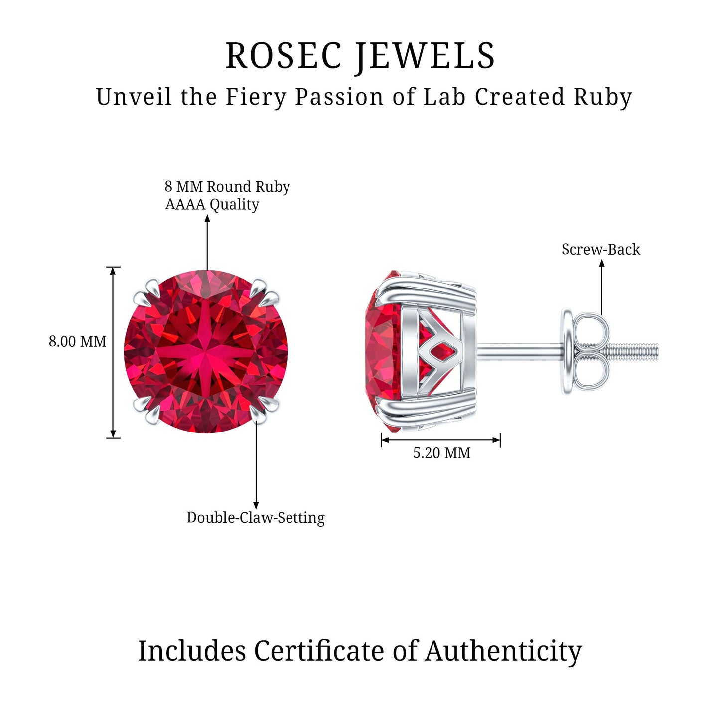 Lab Created Ruby Stud Earring in Double Claw Prong Setting