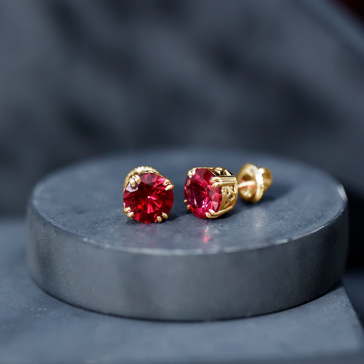 Lab Created Ruby Stud Earring in Double Claw Prong Setting