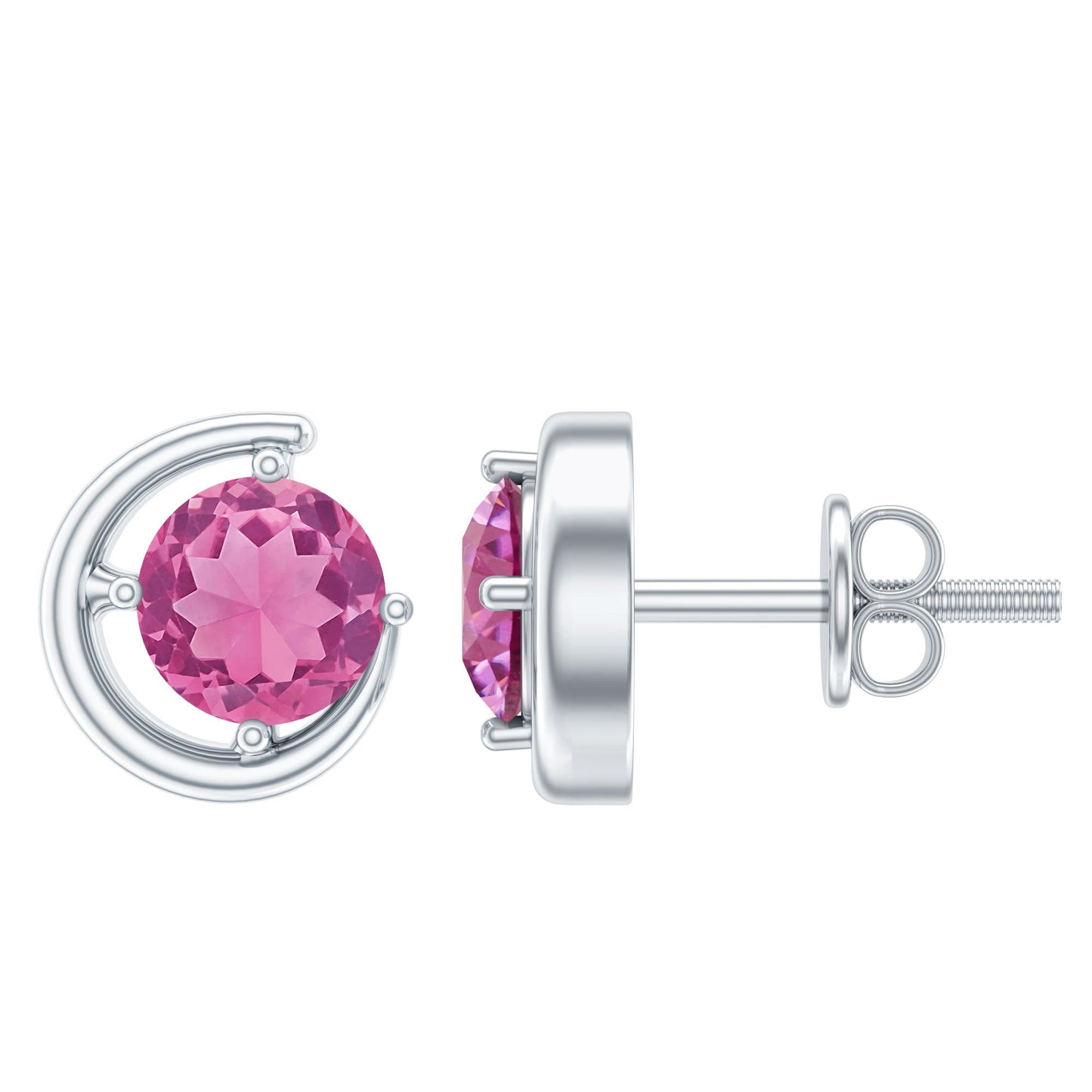 Genuine 1 Carat Pink Tourmaline Solitaire Stud Earrings