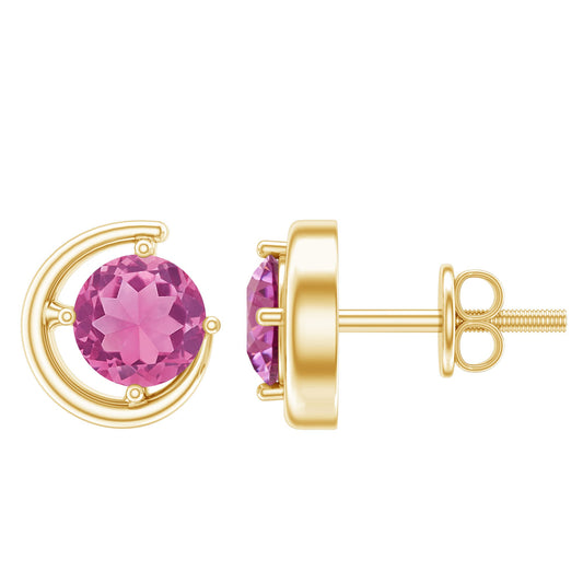Genuine 1 Carat Pink Tourmaline Solitaire Stud Earrings