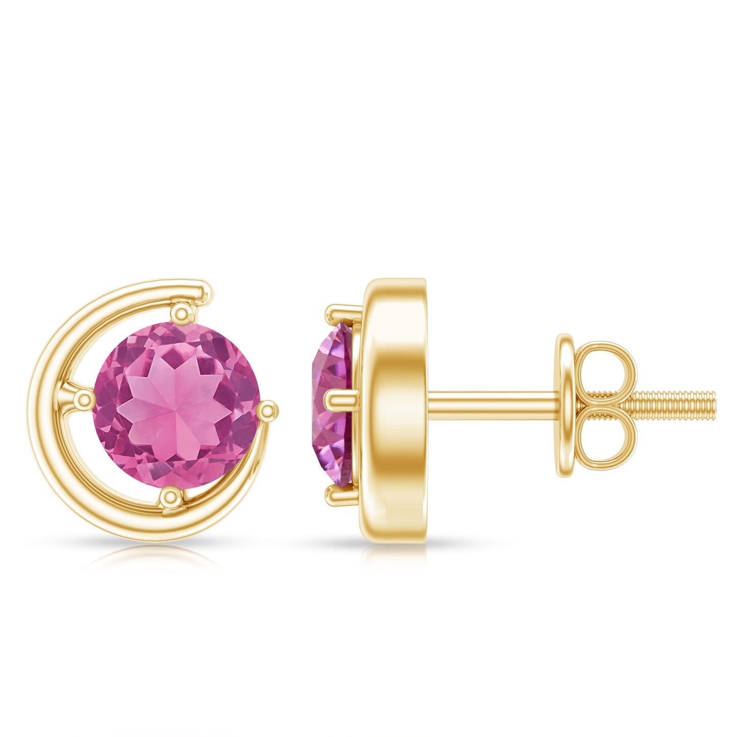 Genuine 1 Carat Pink Tourmaline Solitaire Stud Earrings