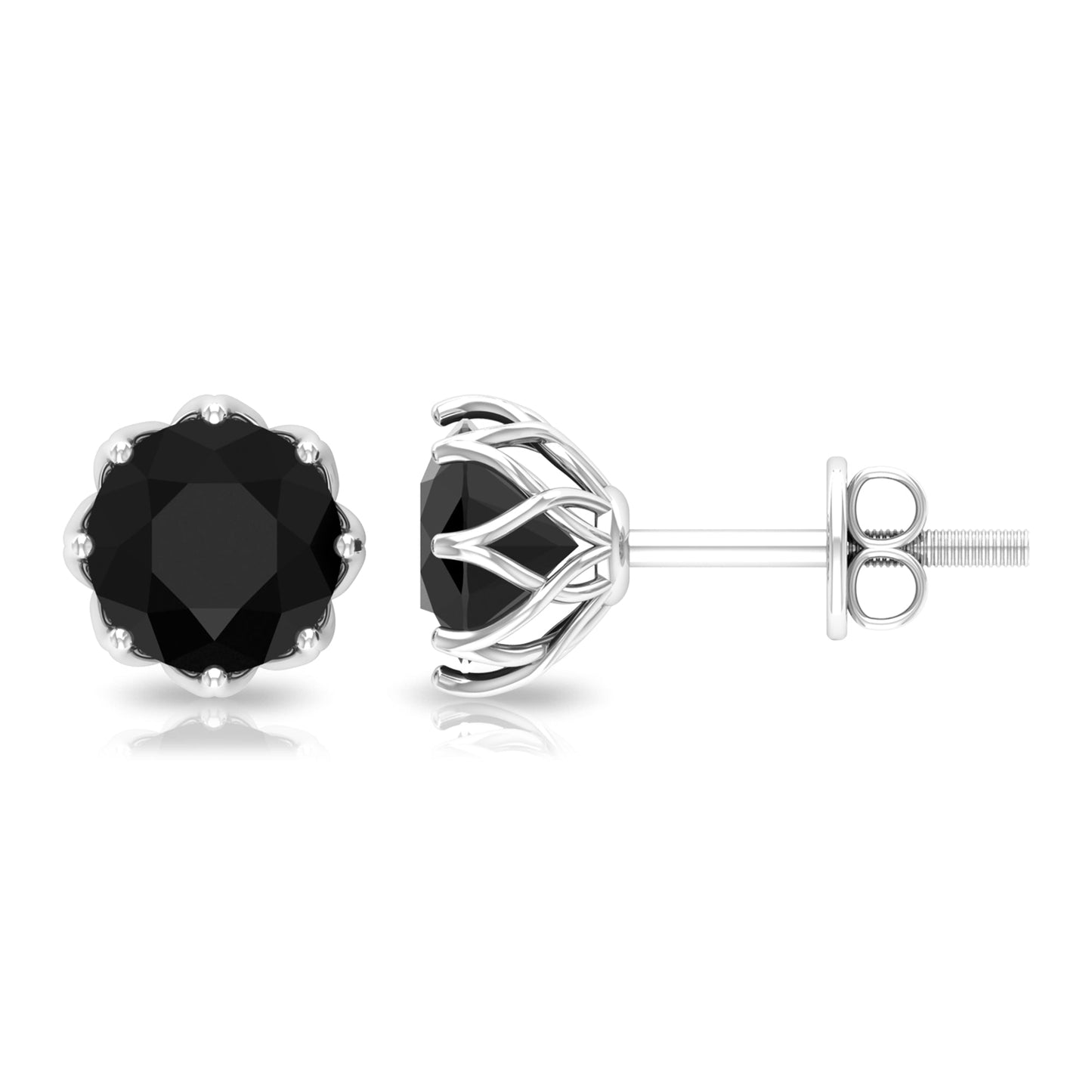 Solitaire 6MM Lab Created Black Diamond Stud Earrings in Decorative Setting