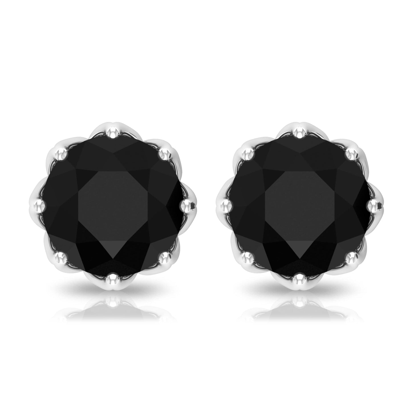 Solitaire 6MM Lab Created Black Diamond Stud Earrings in Decorative Setting