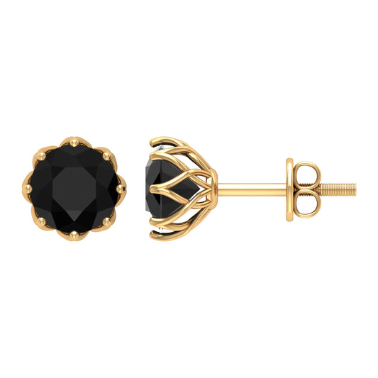Solitaire 6MM Lab Created Black Diamond Stud Earrings in Decorative Setting
