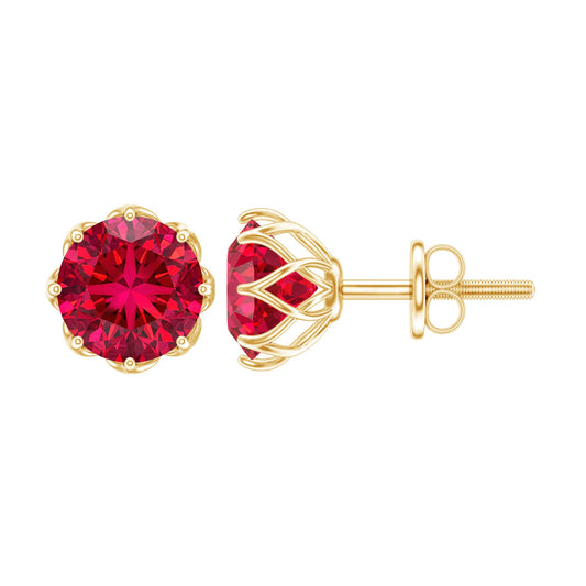 AAAA Quality 2.74 Carat Lab Grown Ruby Stud Earrings in Gold Plated Silver