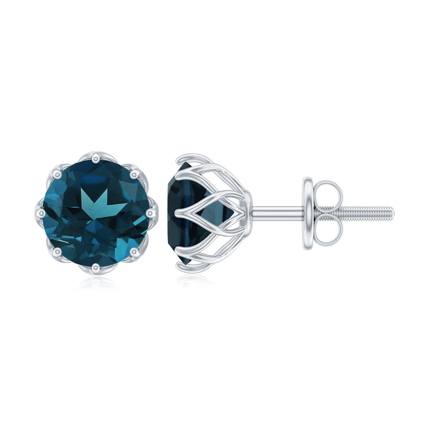 Genuine 7MM London Blue Topaz Solitaire Stud Earrings With Certificate