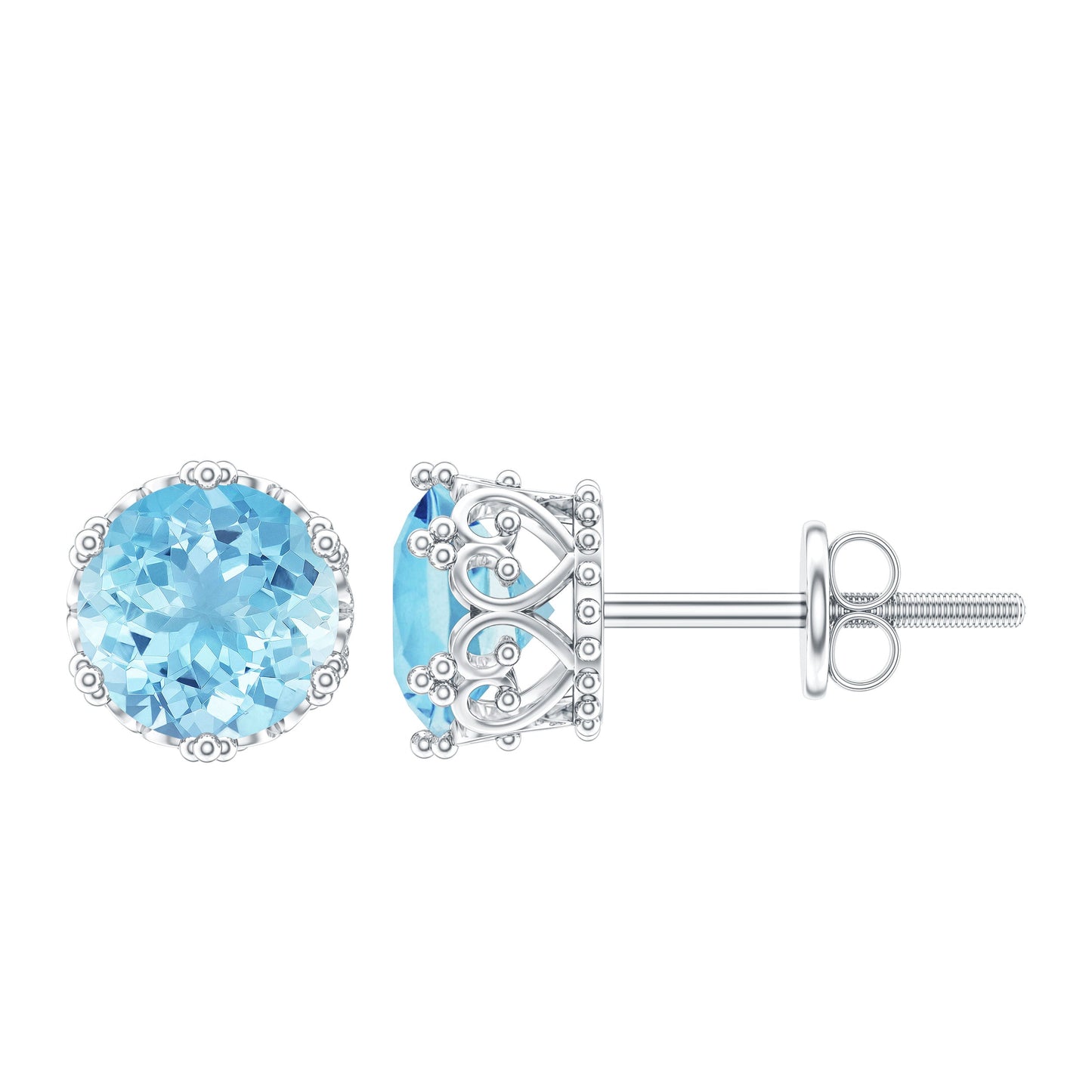 1.5 Carat Genuine Aquamarine Crown Stud Earrings