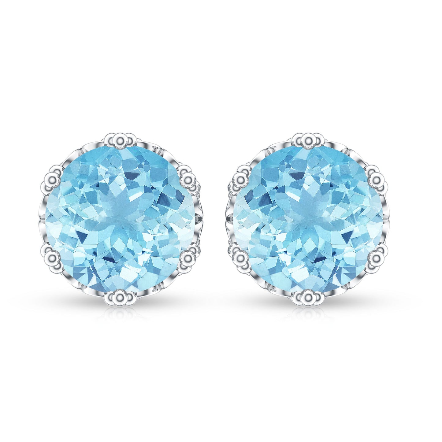 1.5 Carat Genuine Aquamarine Crown Stud Earrings