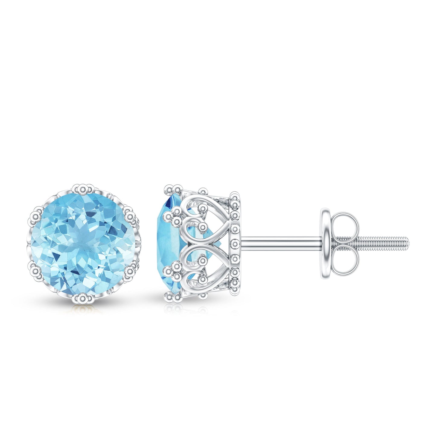 1.5 Carat Genuine Aquamarine Crown Stud Earrings