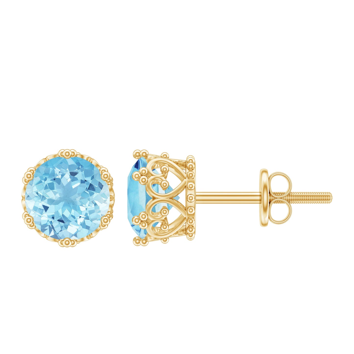 1.5 Carat Genuine Aquamarine Crown Stud Earrings