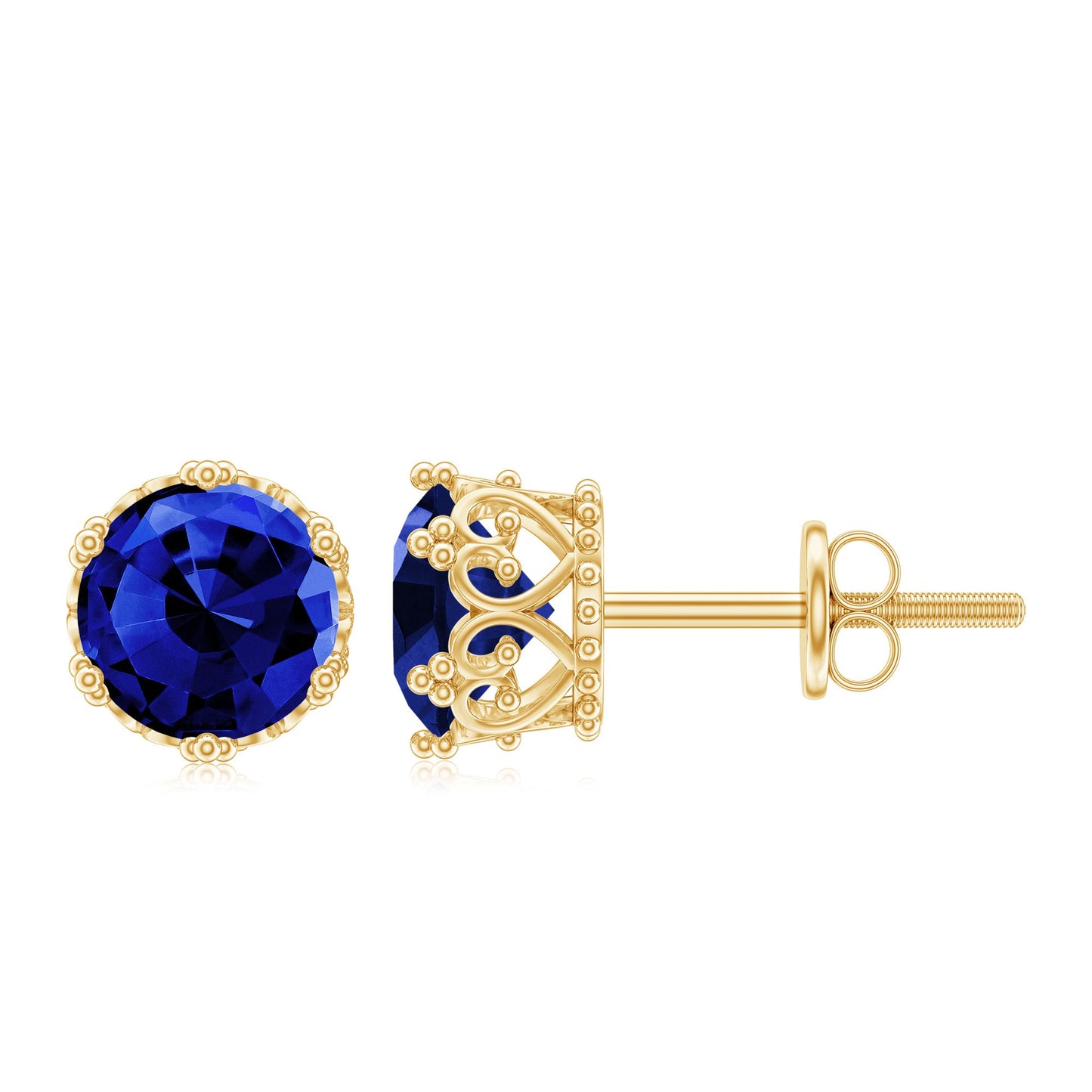 2 CT Created Blue Sapphire Solitaire Crown Stud Earrings
