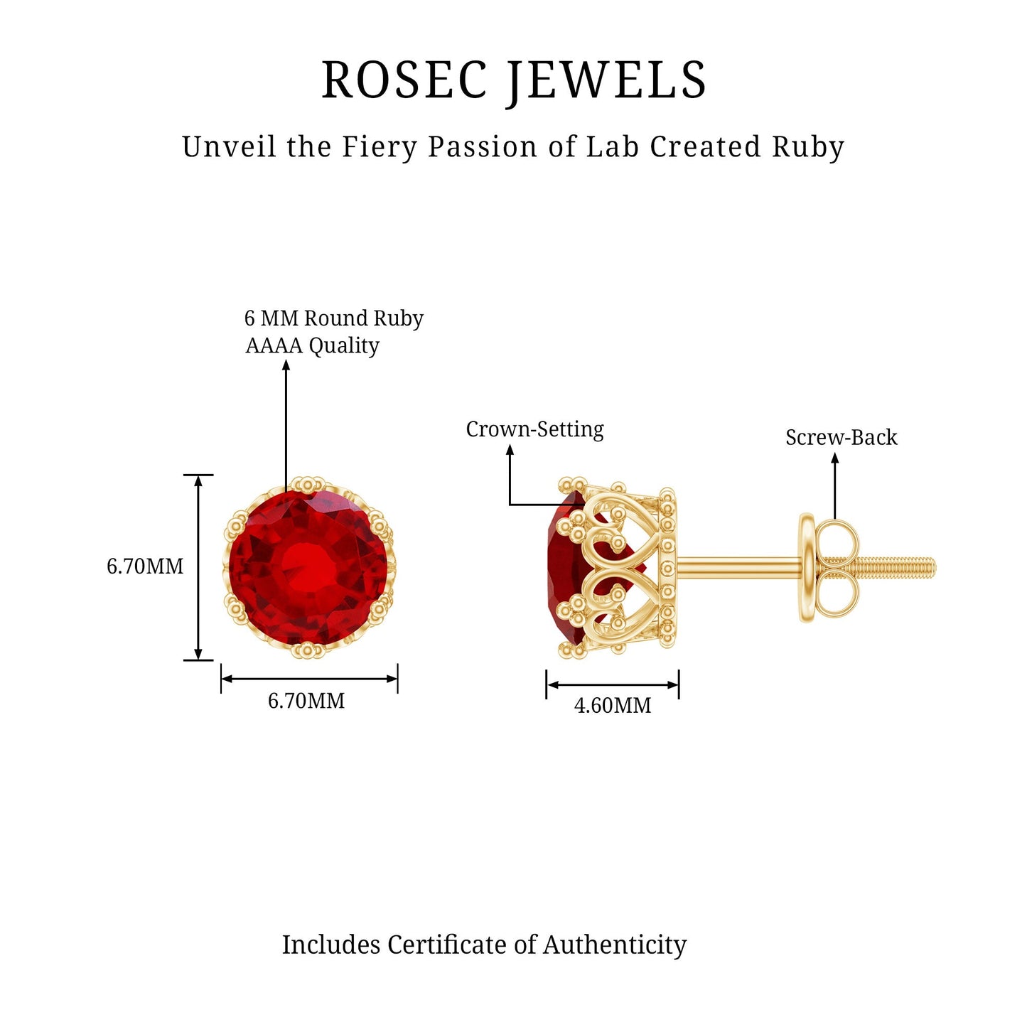 2.7 Carat Lab Created Ruby Solitaire Stud Earrings