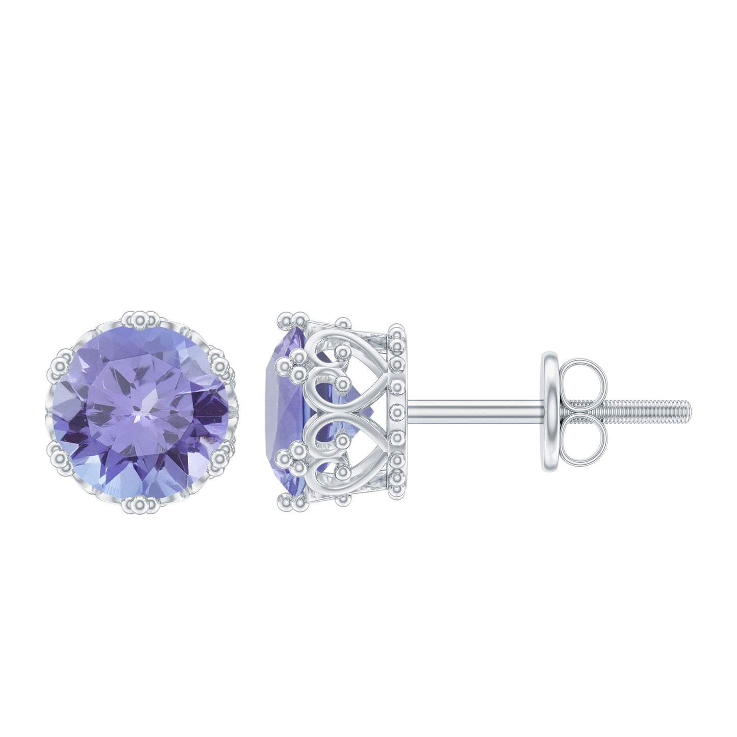 Natural 1 Carat Tanzanite Crown Stud Earrings with Screw Back