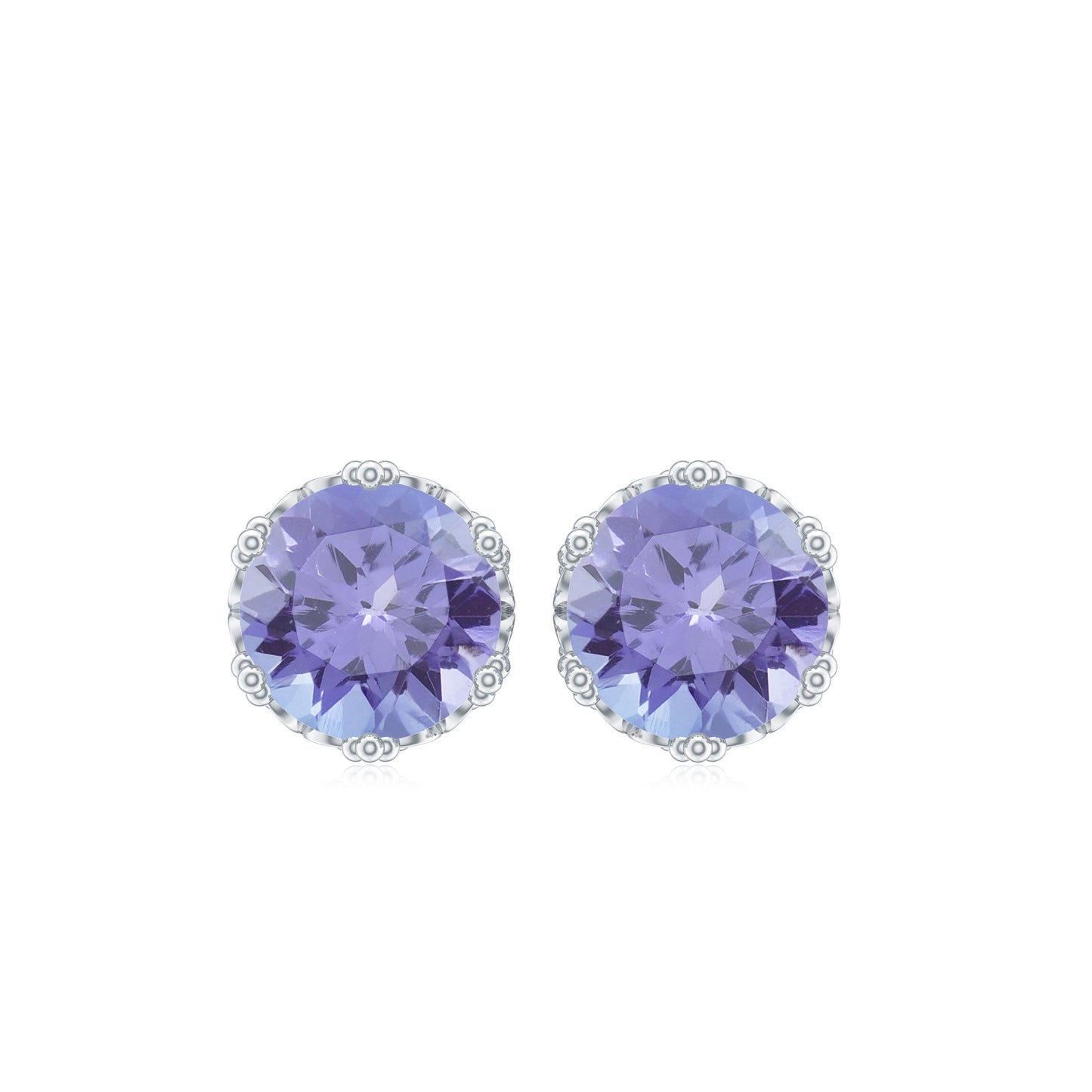 Natural 1 Carat Tanzanite Crown Stud Earrings with Screw Back
