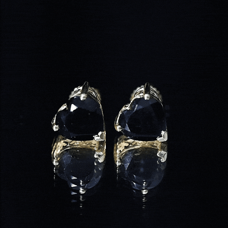 Heart Shape Black Onyx Solitaire Stud Earrings in 3 Prong Setting