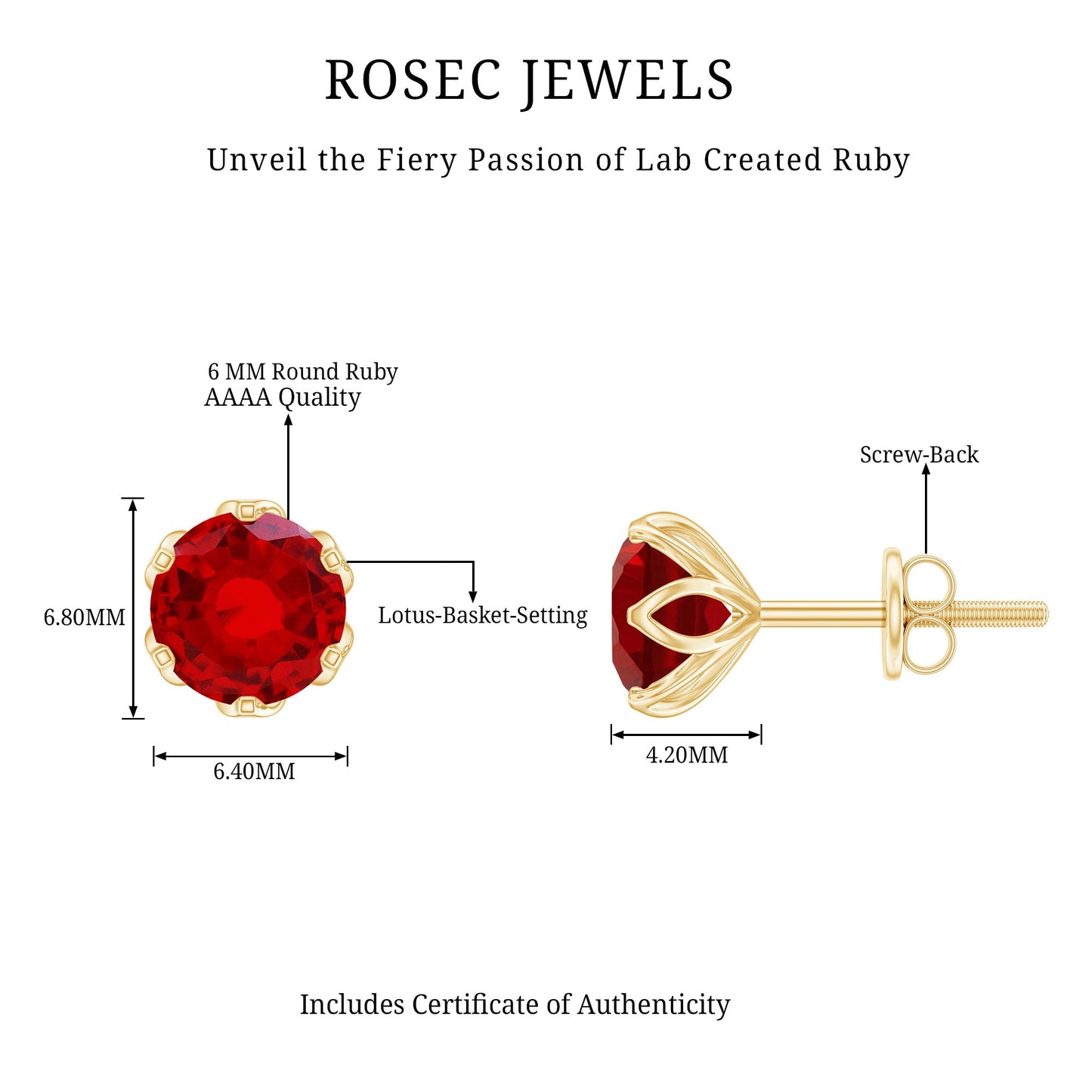 2.7 Carat Round Cut Lab Created Ruby Stud Earrings for Women