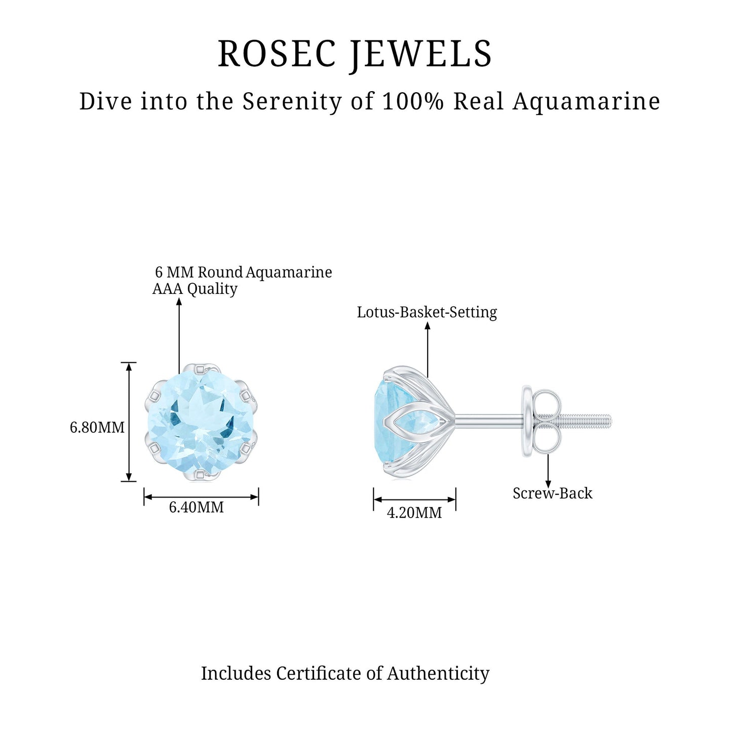 Lotus Basket Set Aquamarine Stud Earrings for Her