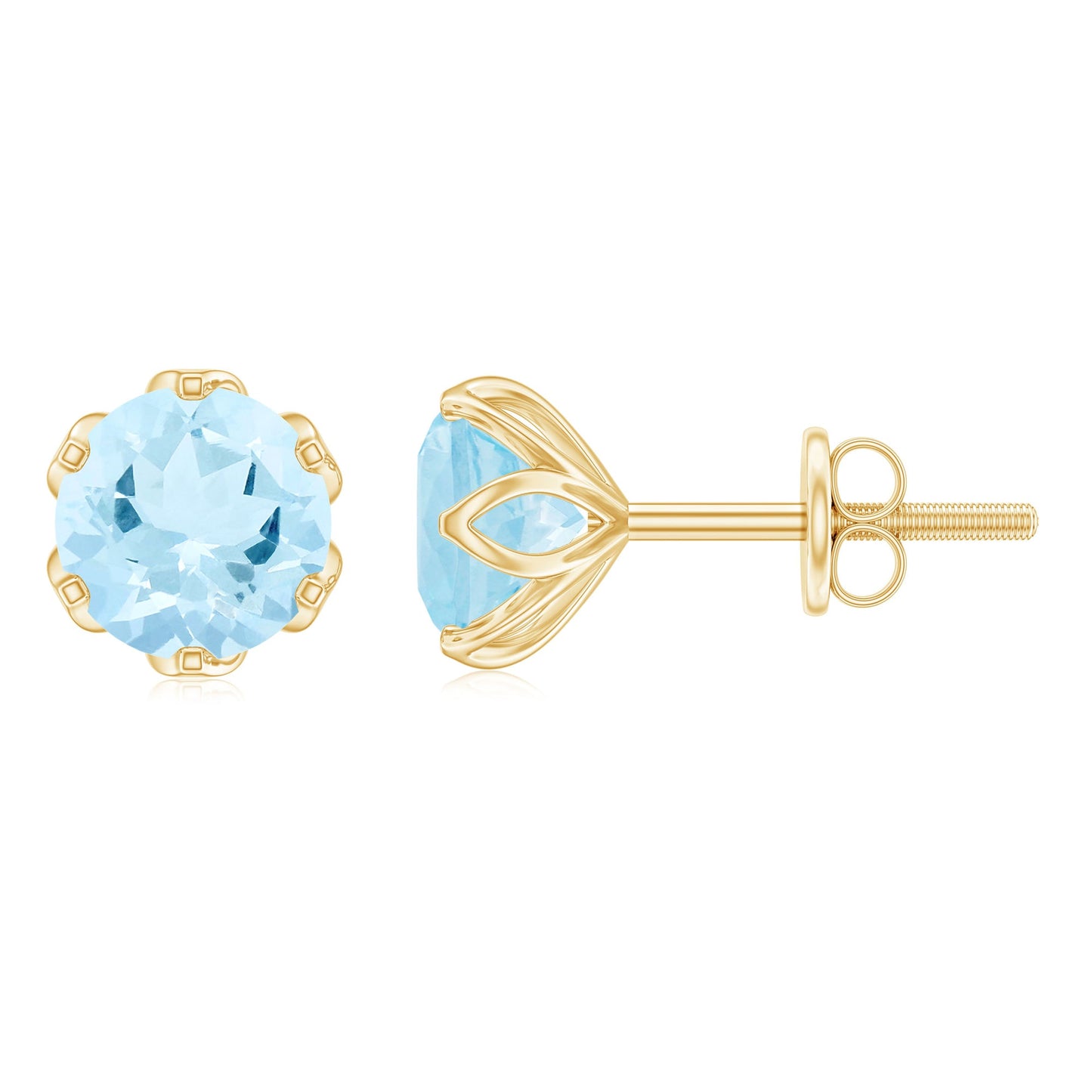 Lotus Basket Set Aquamarine Stud Earrings for Her