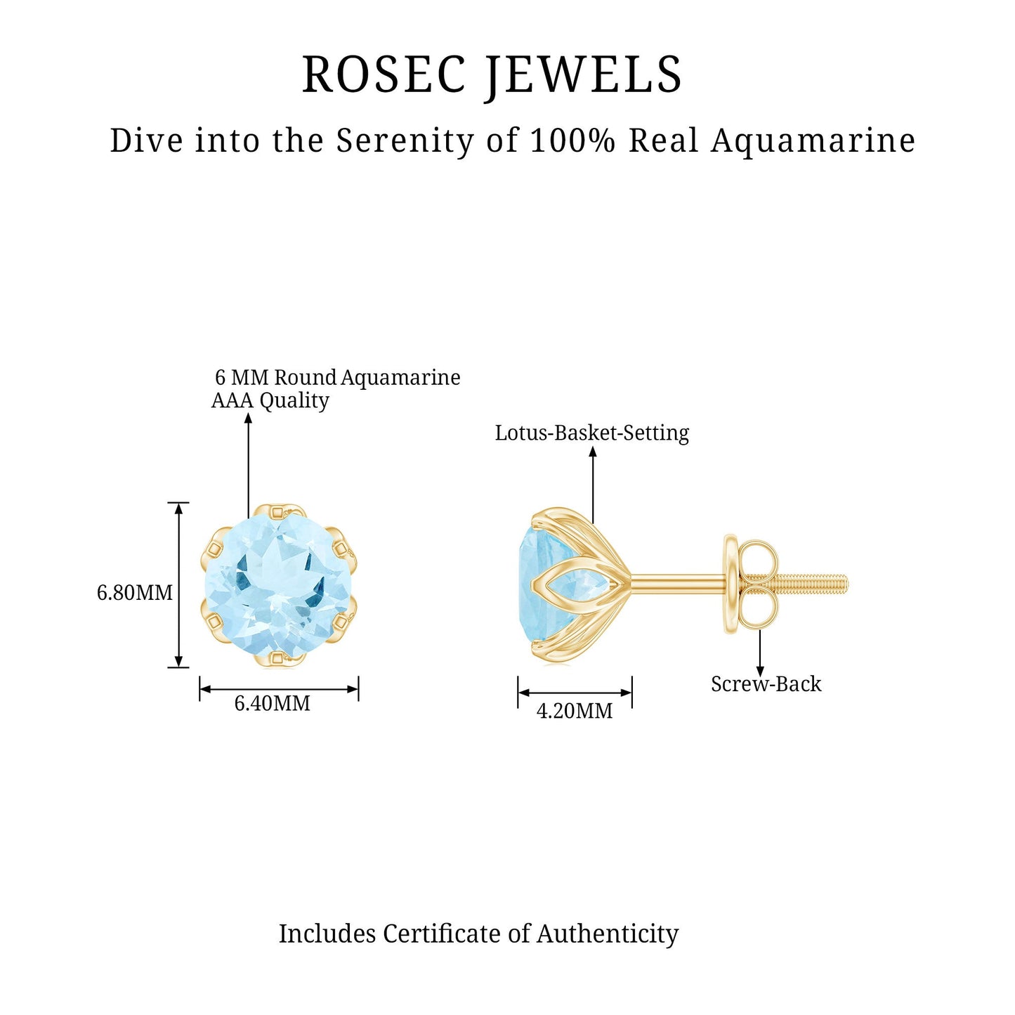 Lotus Basket Set Aquamarine Stud Earrings for Her