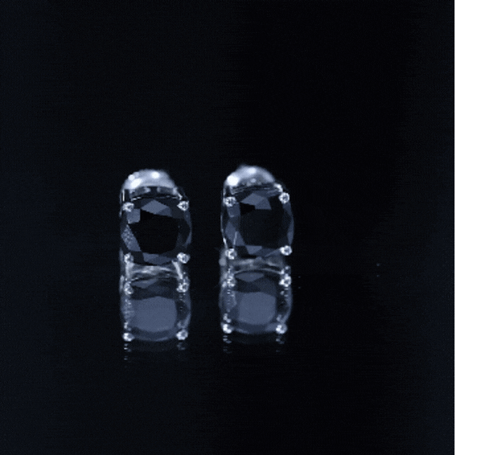 8MM Cushion Cut Created Black Diamond Stud Earrings
