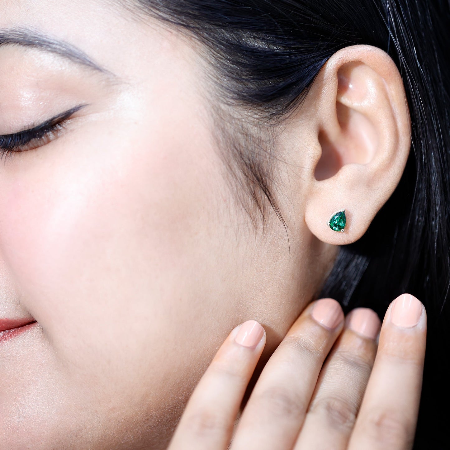 Pear Cut Lab Grown Emerald Teardrop Earrings in 3 Prong Setting