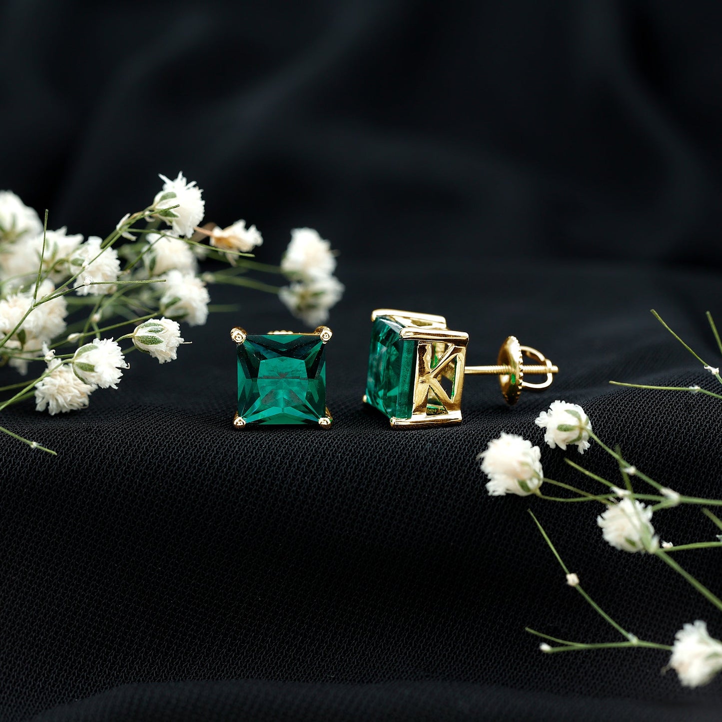 4 CT Princess Cut Lab Grown Emerald Solitaire Stud Earring