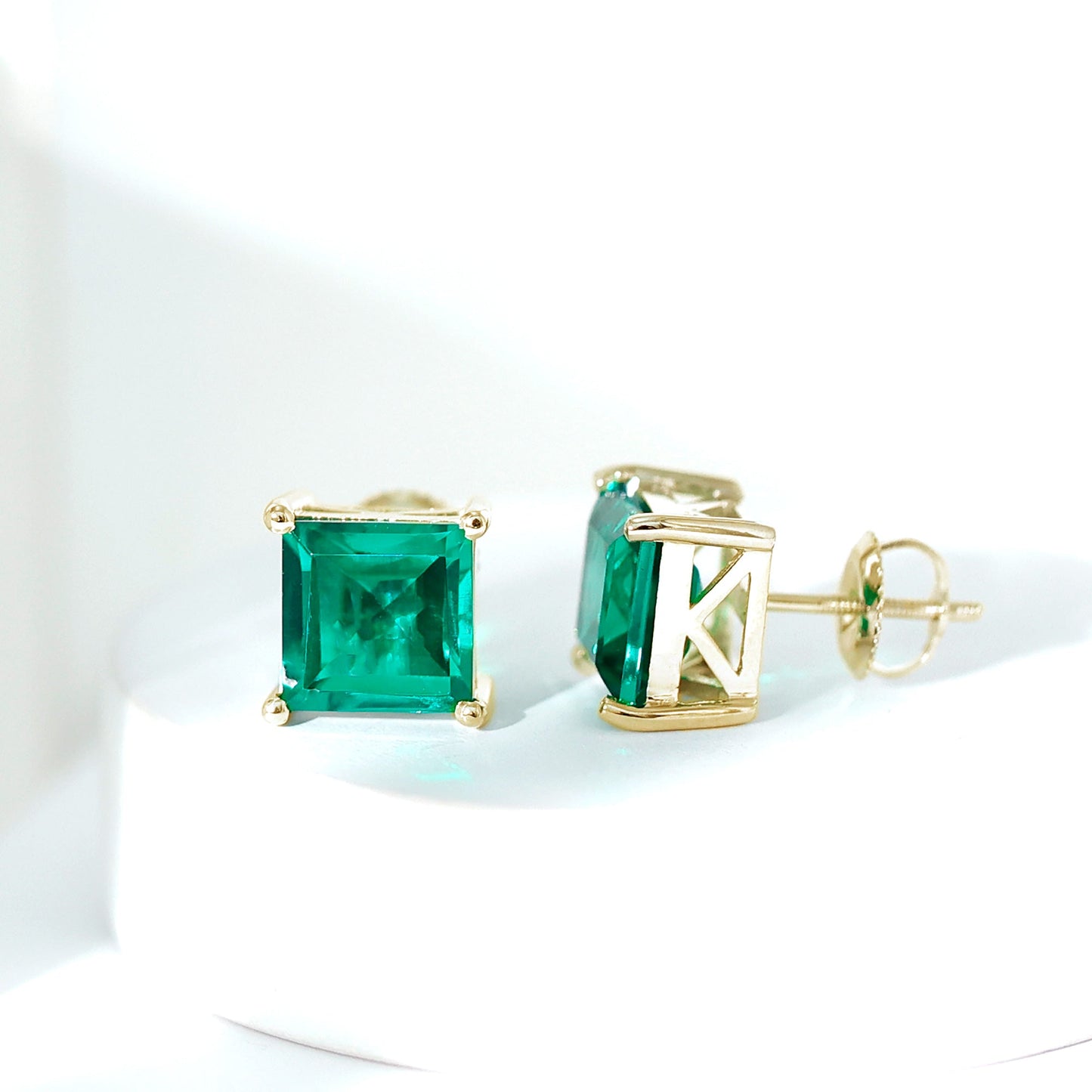 4 CT Princess Cut Lab Grown Emerald Solitaire Stud Earring